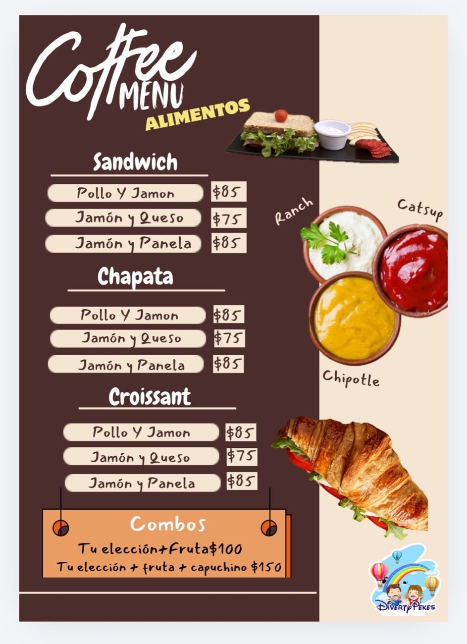 Menú de sandwiches, chapatas y croissants